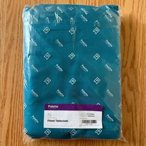 Fitted Cloth Tablecloth 6 Ft Floor Length Caribbean Blue Durable Reusable NEW - Picture 4 of 12